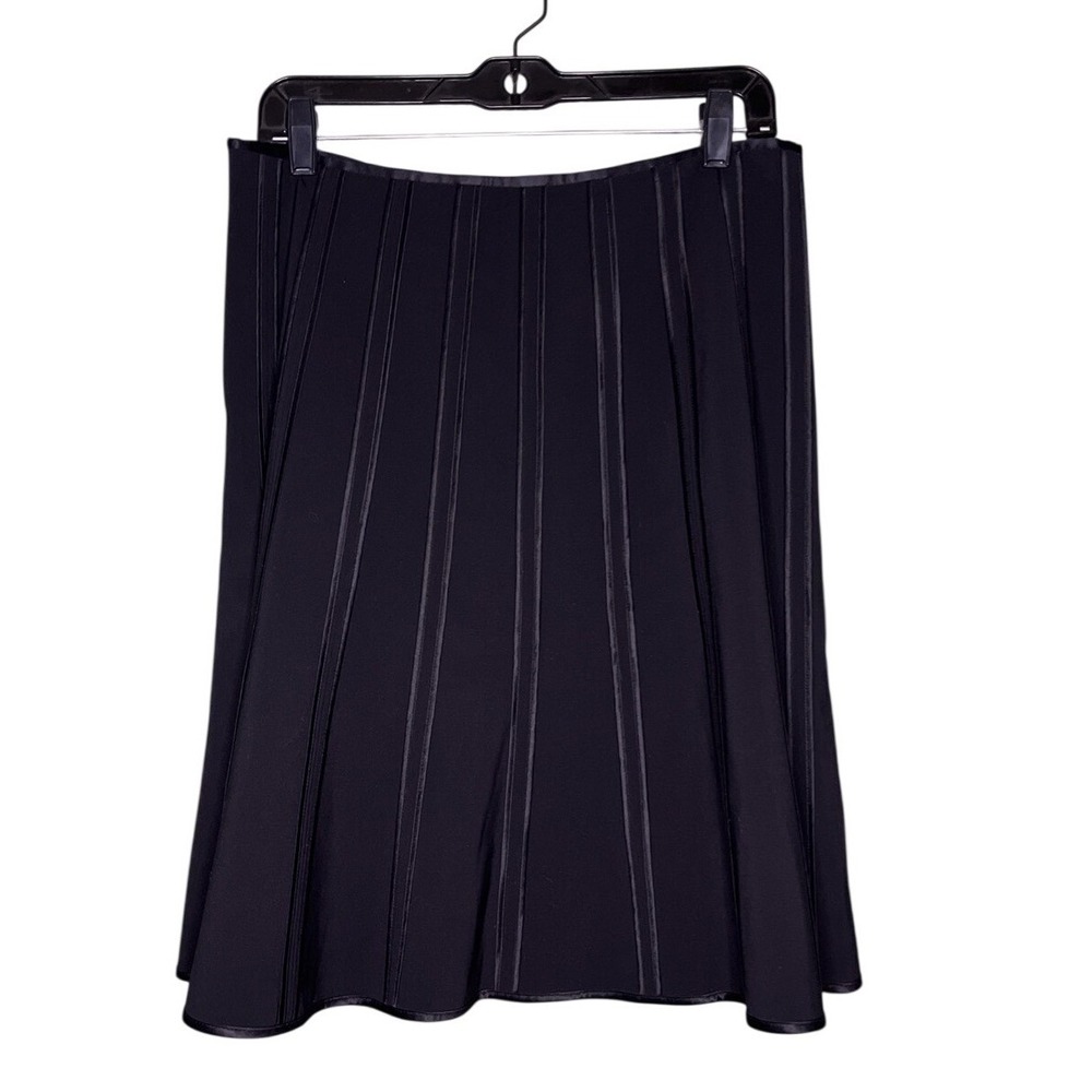 Elie Tahari Black Wool Satin Ribbon Trim A-Line Skirt Womens Size 10 3W11139